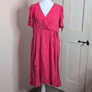 Torrid size 1/14-16/1X Pink Midi Swiss Linen Surplice Dress